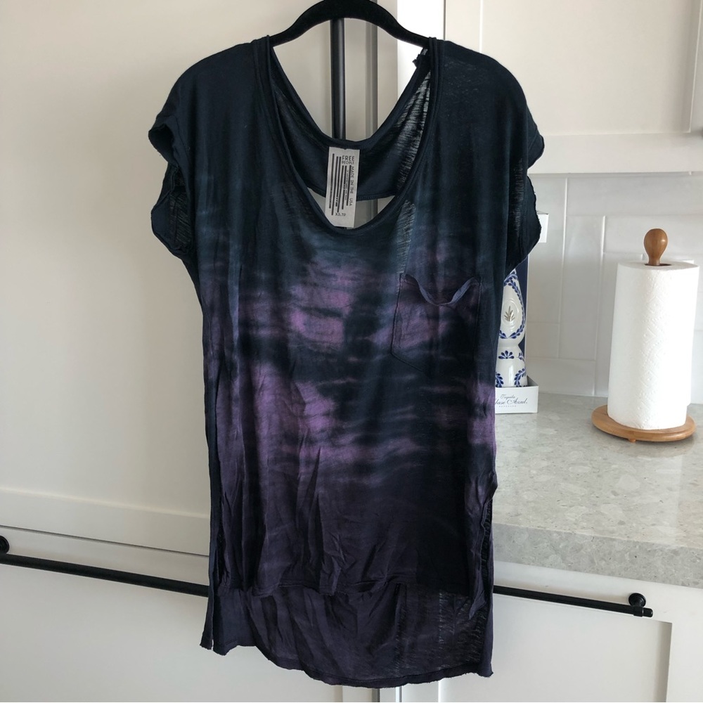 Free People Purple Tie Dye Open Back Tunic Tee
